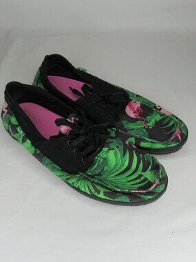 Sanuk Mortimer Boat Shoe Canvas Flamingo Tropical Print Men's 12